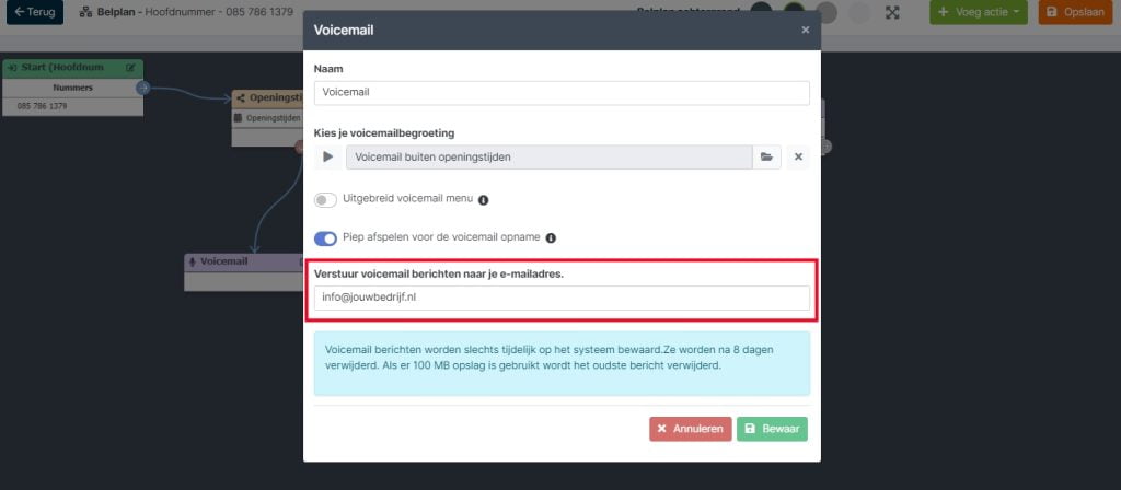 Automatische openingstijden voicemail