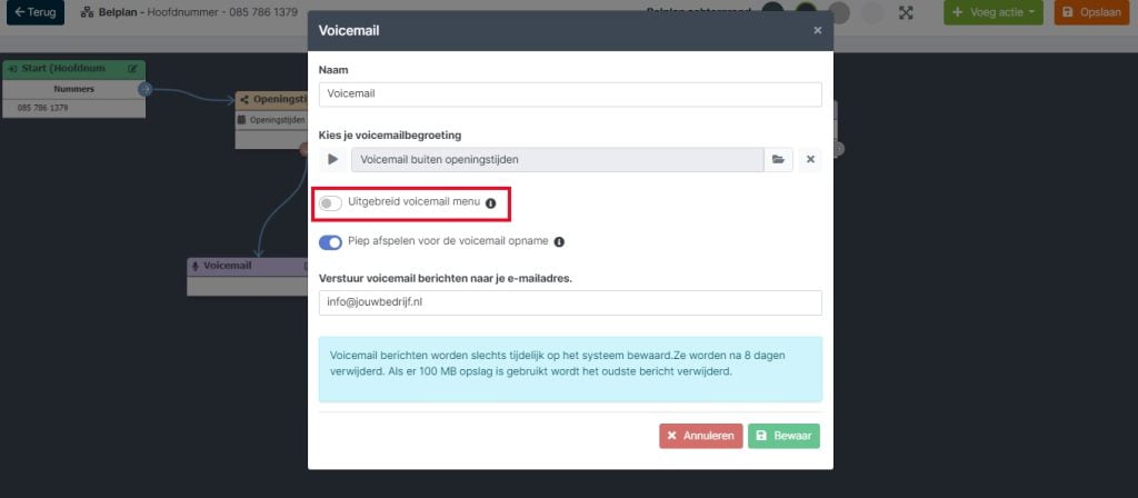 Automatische openingstijden voicemail