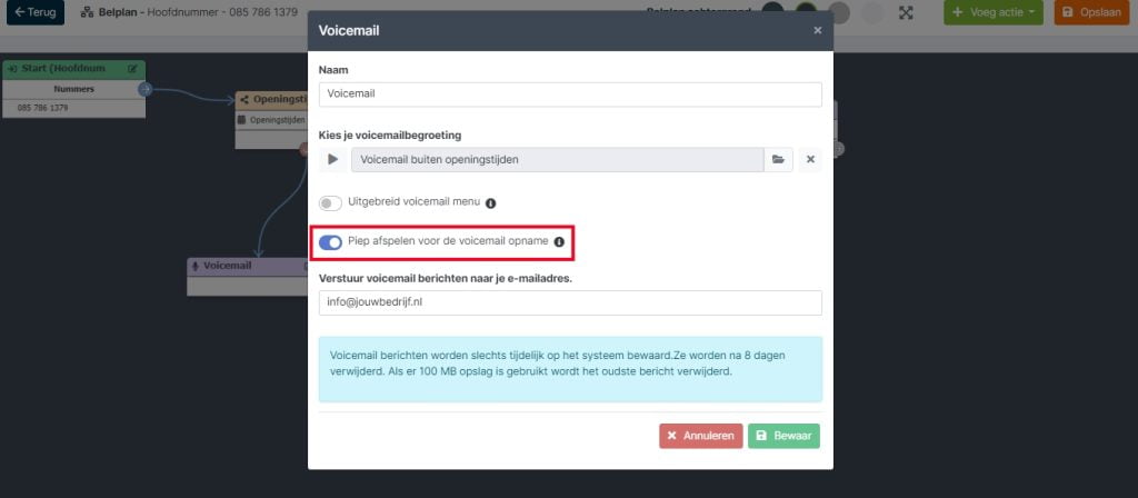 Automatische openingstijden voicemail
