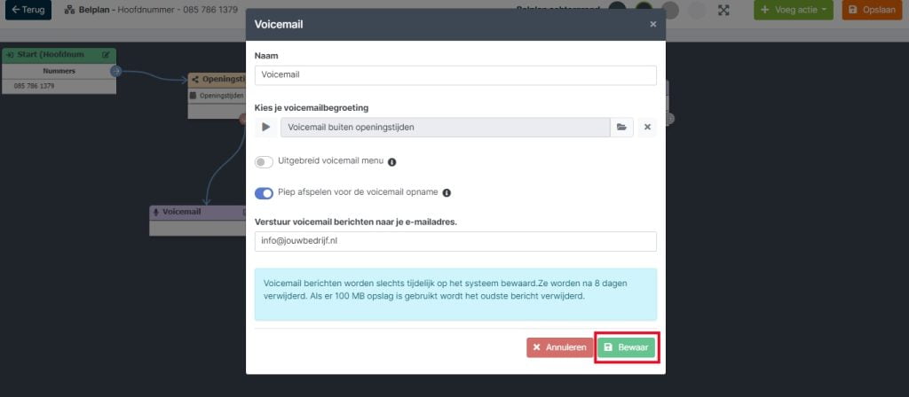 Automatische openingstijden voicemail
