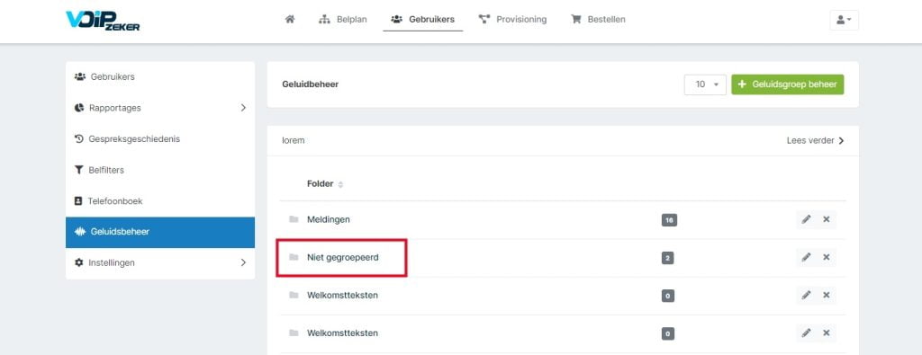 9 Geluidsfragmenten groeperen in Unite telefooncentrale