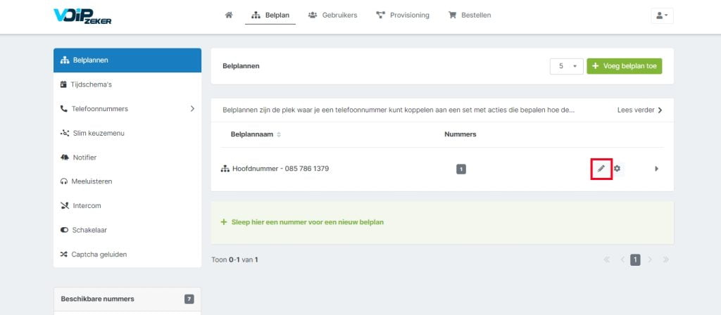 Belplan aanpassen