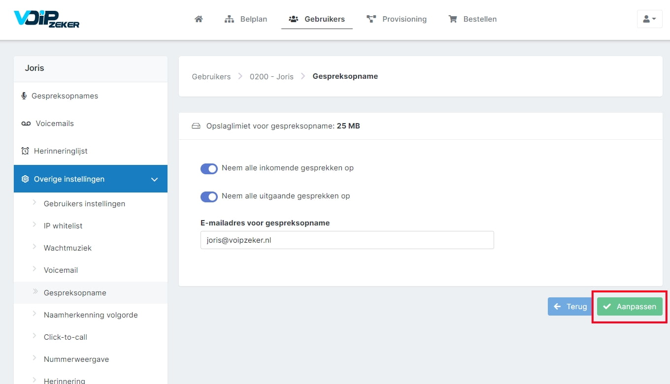 gebruikers instellingen 2.0 2