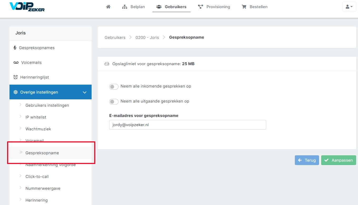gespreksopname activeren 3