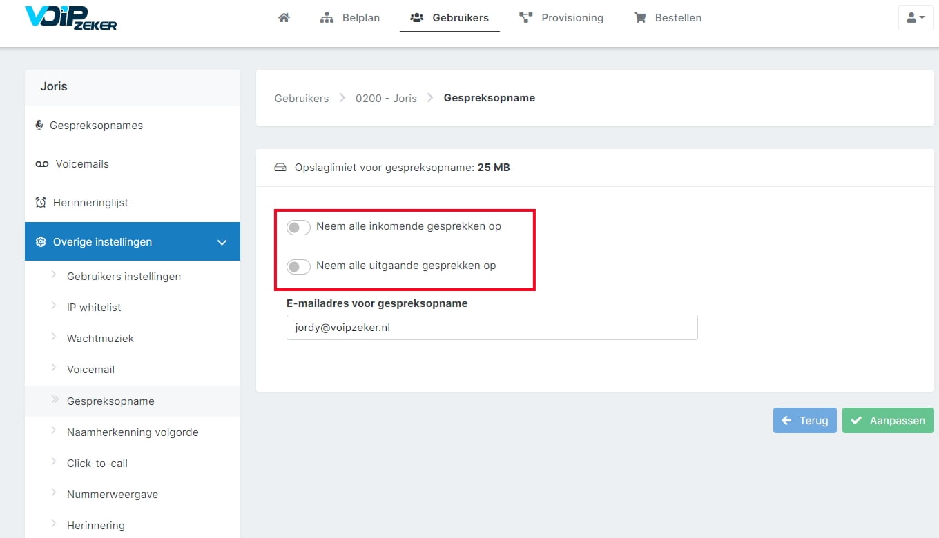 gespreksopname activeren 4
