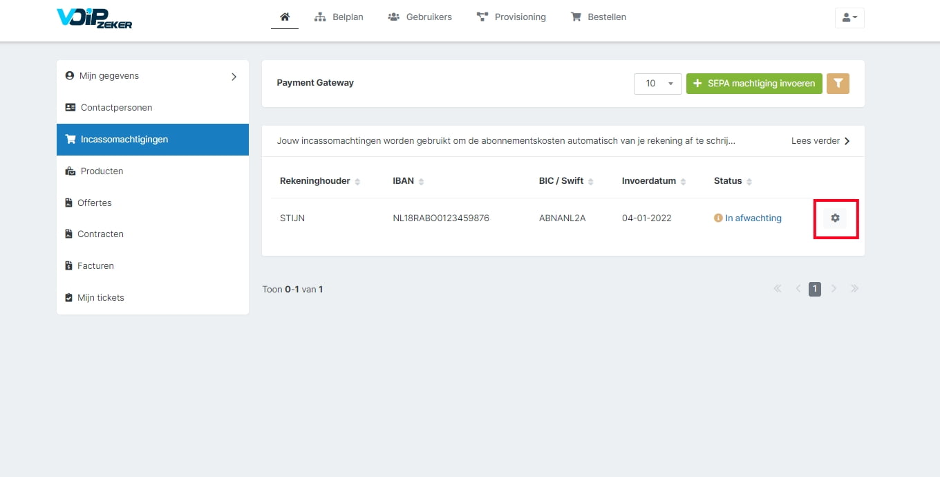 Machtiging aanpassen