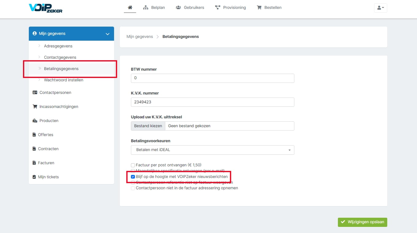 opties betalingsgegevens 1