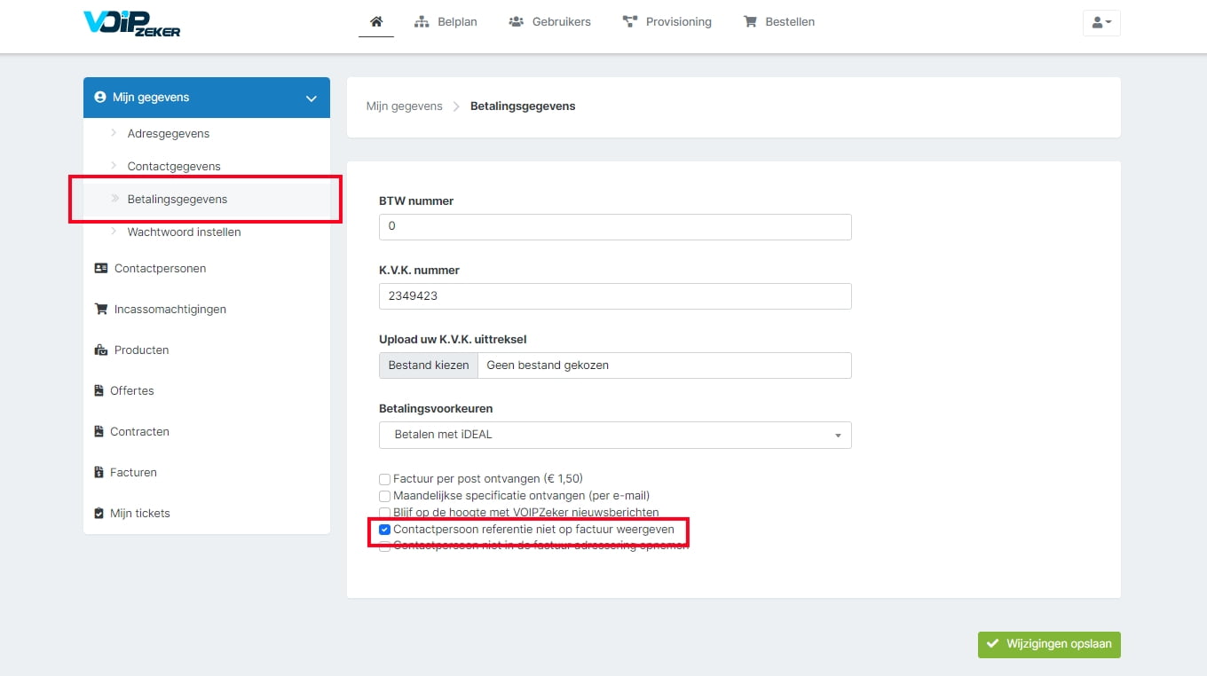Contactpersoon specificatie
